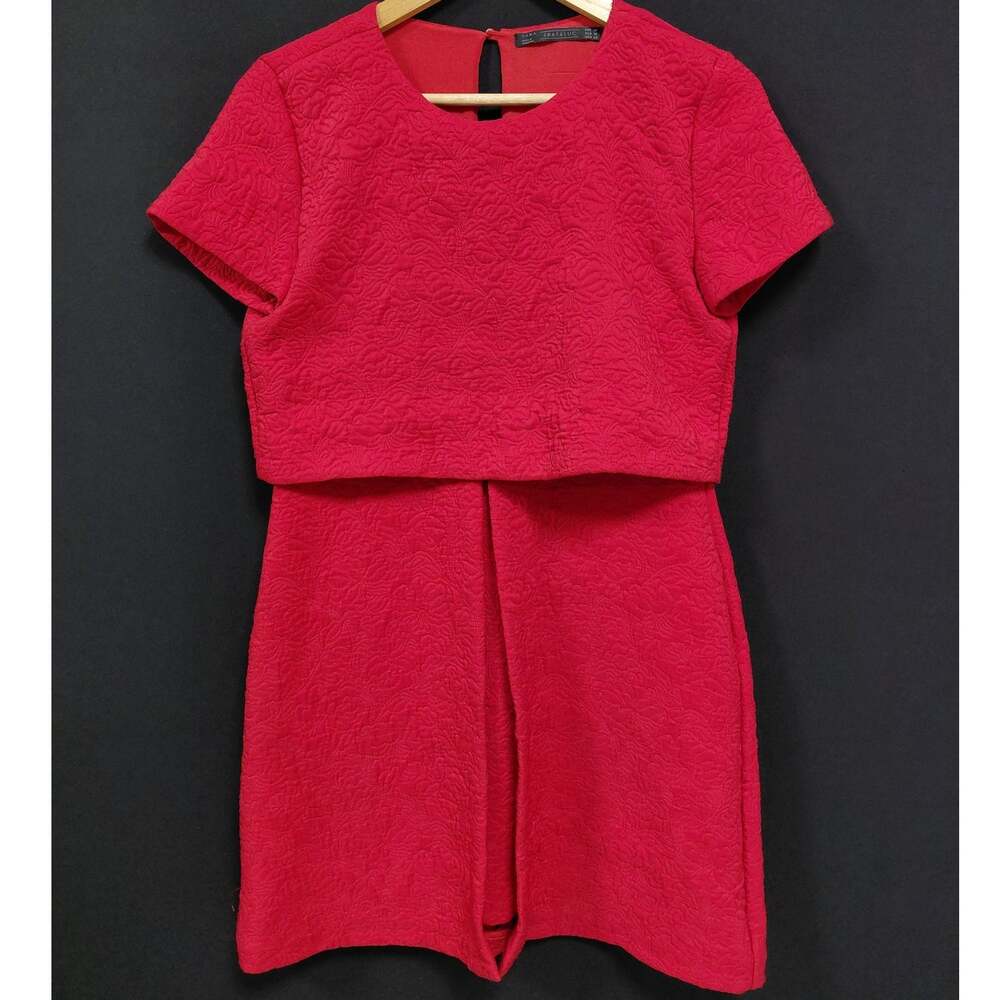 ZARA TRAFALUC Red Short Sleeve Dress Solid Crew Neck Women Size M